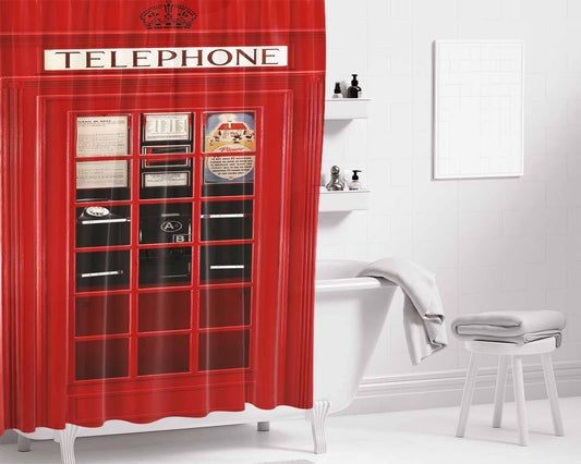 British Phone Box Bathroom Shower Curtain Fabric Waterproof | 66 X 72 Inch