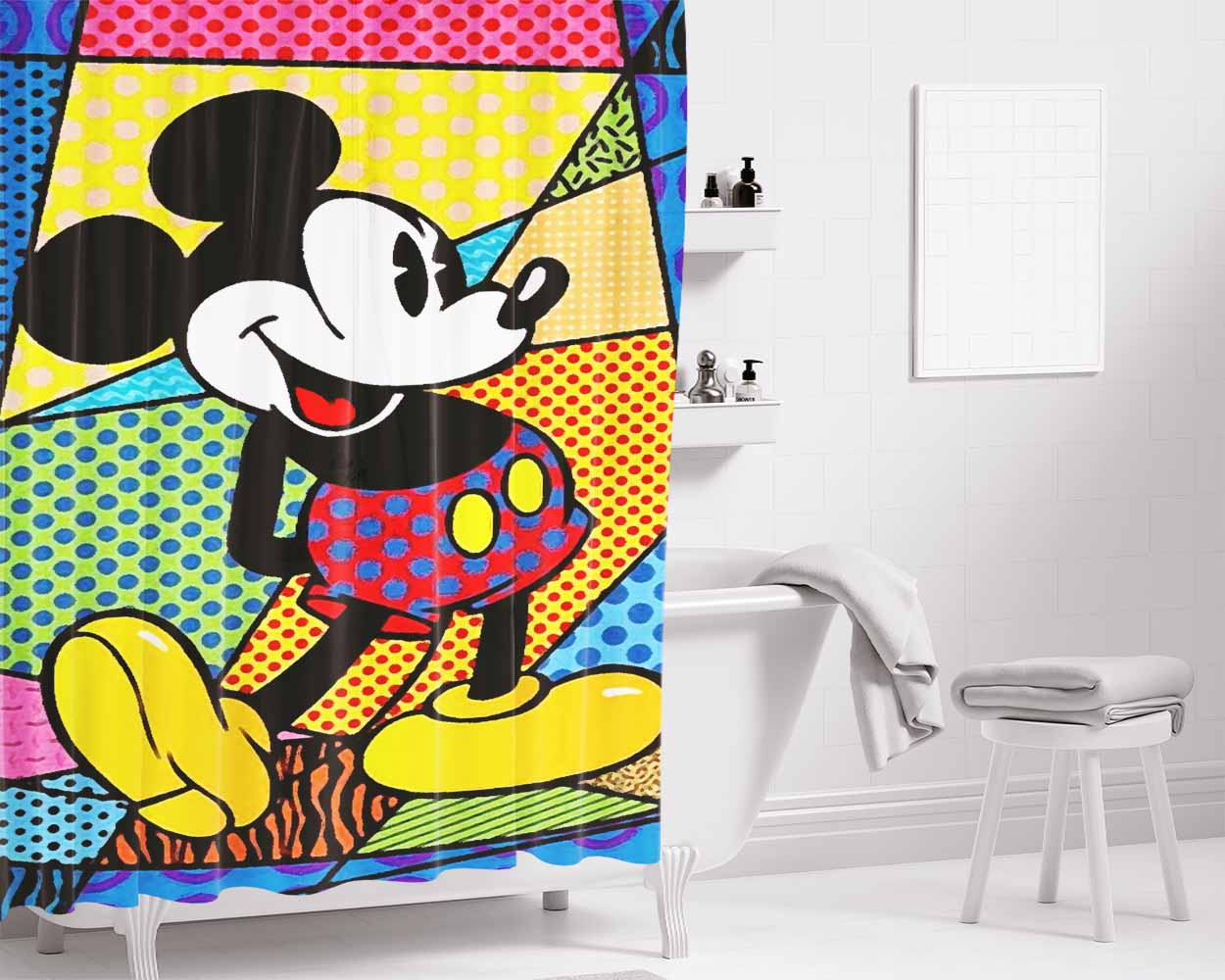 Britto Art Mickey Mouse Bathroom Shower Curtain Fabric Waterproof | 66 X 72 Inch