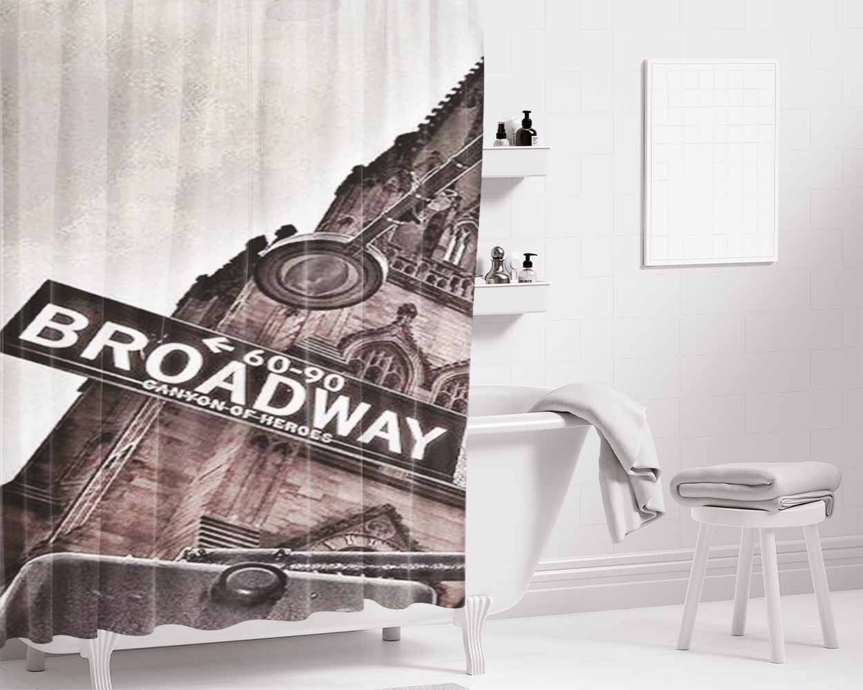 Broadway Bathroom Shower Curtain Fabric Waterproof | 66 X 72 Inch