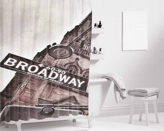 Broadway Bathroom Shower Curtain Fabric Waterproof | 66 X 72 Inch