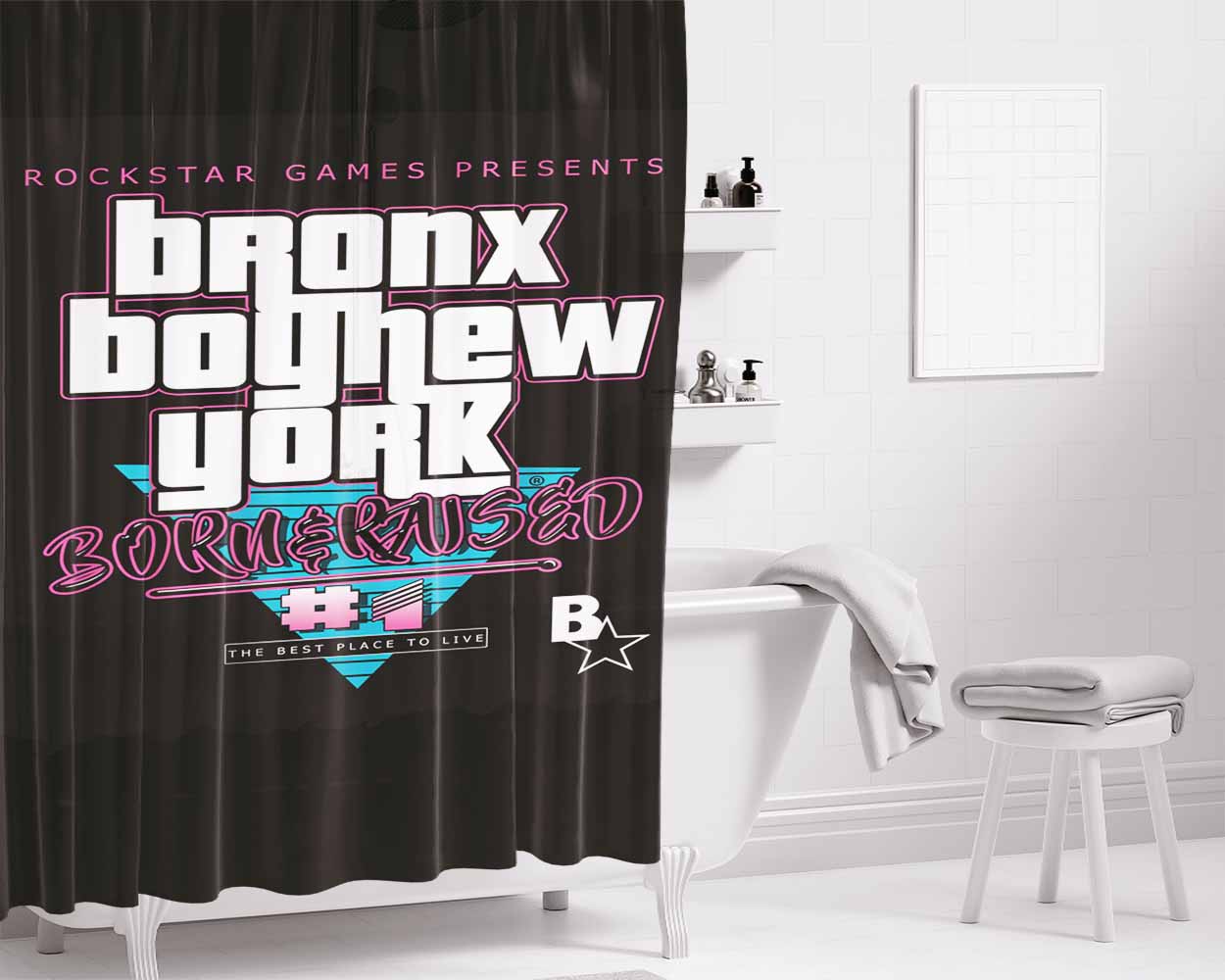 Bronx Boy Born Bathroom Shower Curtain Fabric Waterproof | 66 X 72 Inch