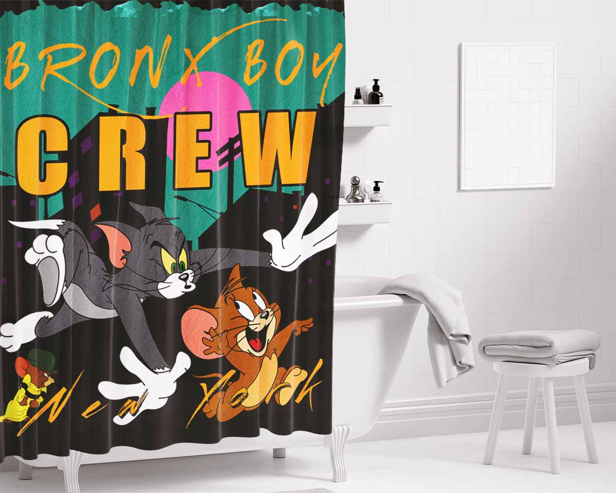 Bronx Boy Crew Tom Bathroom Shower Curtain Fabric Waterproof | 66 X 72 Inch