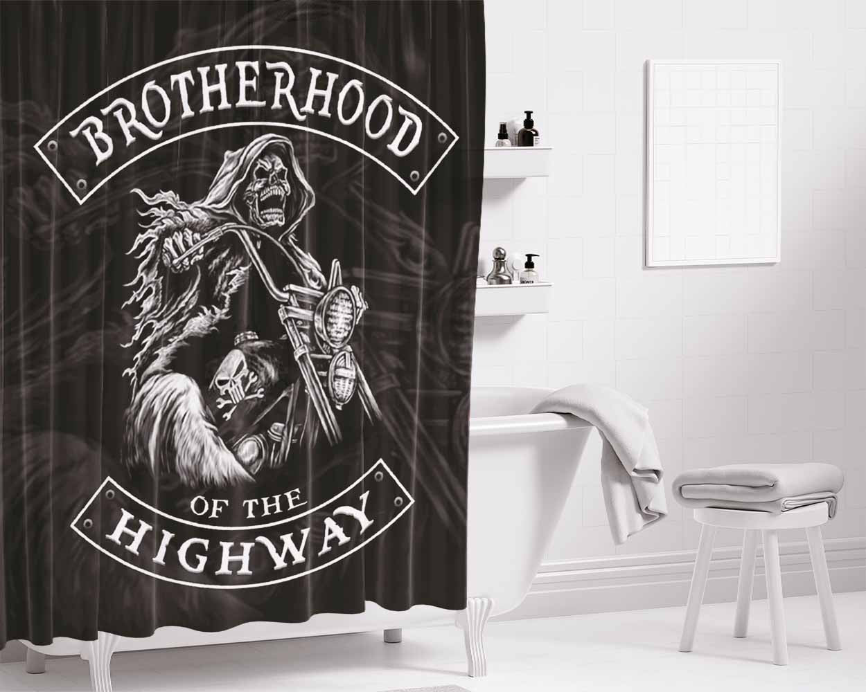 Brotherhood Of The Highway Skull Logo Bathroom Shower Curtain Fabric Waterproof | 66 X 72 Inch