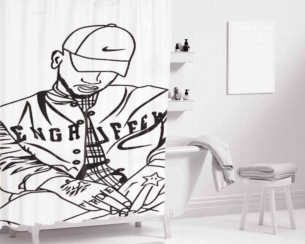 Bryson Tiller Drawing Tile Fan Art Bathroom Shower Curtain Fabric Waterproof | 66 X 72 Inch