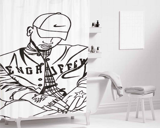 Bryson Tiller Drawing Tile Fan Art Bathroom Shower Curtain Fabric Waterproof | 66 X 72 Inch