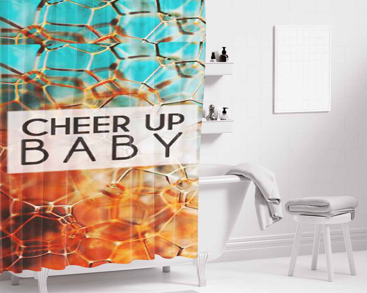 Bubble Foam Cheer Up Bathroom Shower Curtain Fabric Waterproof | 66 X 72 Inch