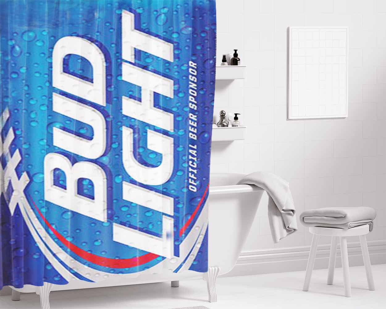 Bud Light Beer Can Bathroom Shower Curtain Fabric Waterproof | 66 X 72 Inch
