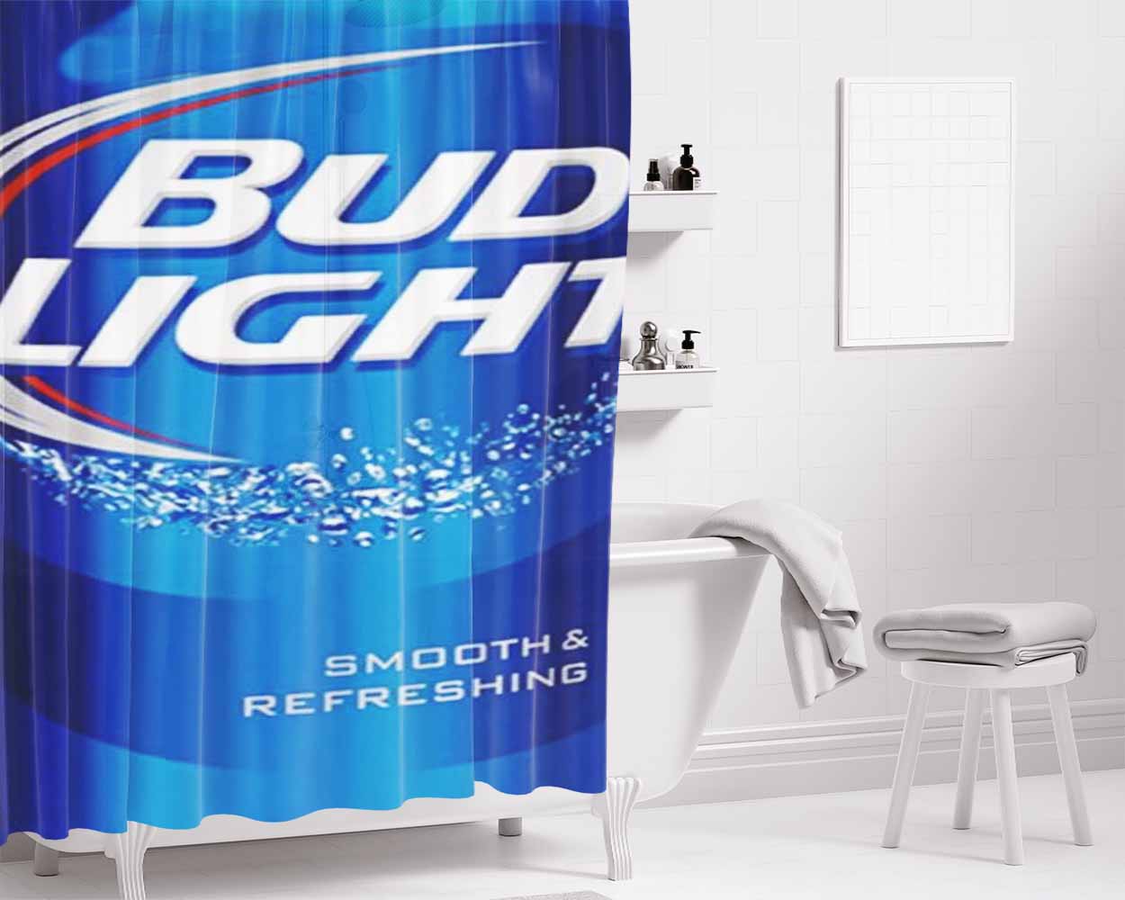 Bud Light Beer Bathroom Shower Curtain Fabric Waterproof | 66 X 72 Inch