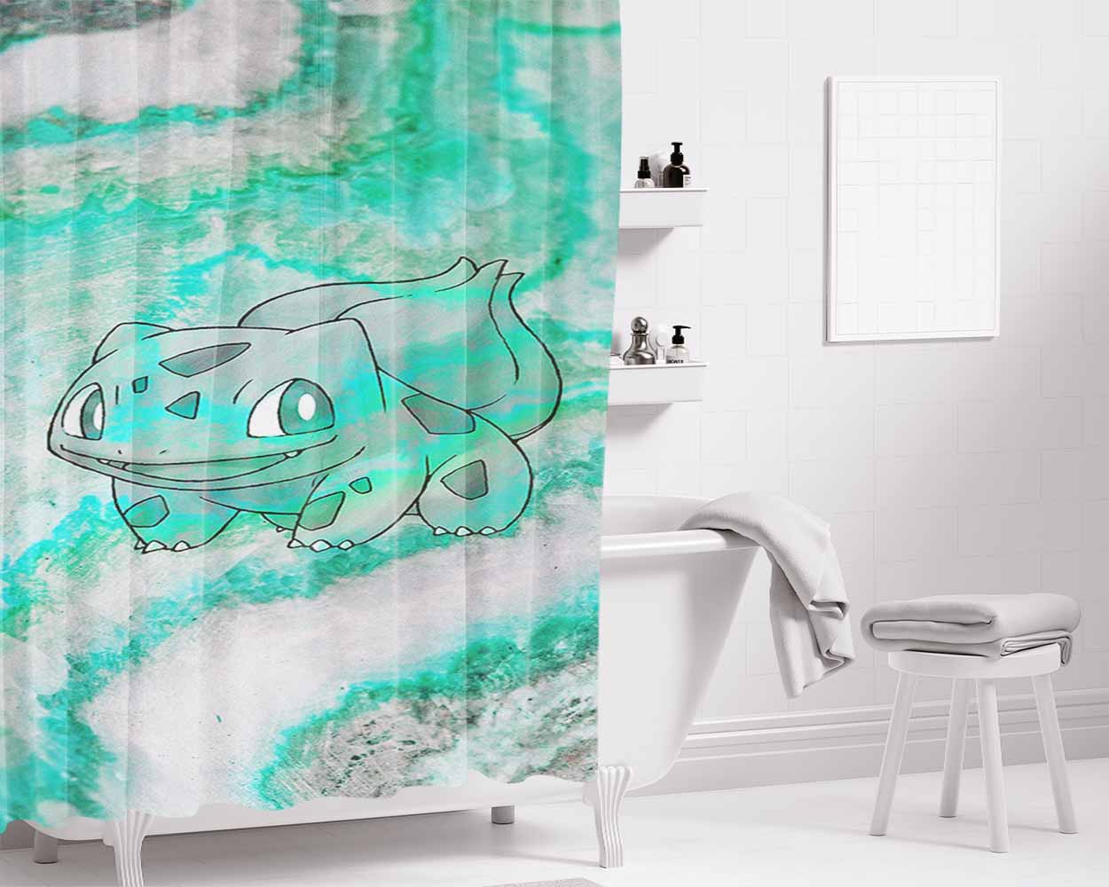 Bulbasaur Green Marble X Stone Bathroom Shower Curtain Fabric Waterproof | 66 X 72 Inch