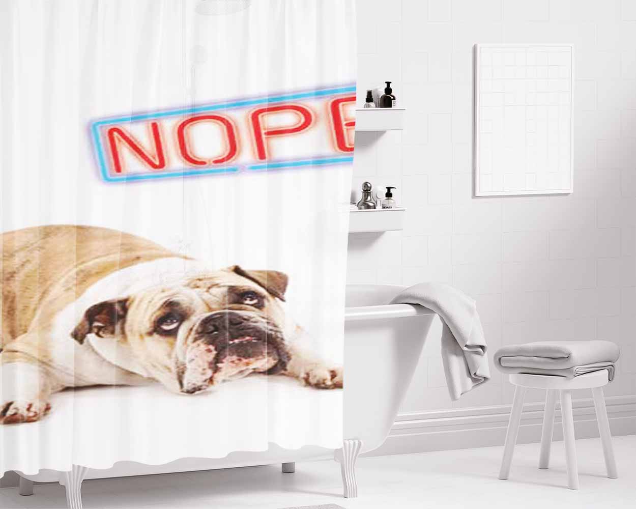 Bulldog Nope Bathroom Shower Curtain Fabric Waterproof | 66 X 72 Inch