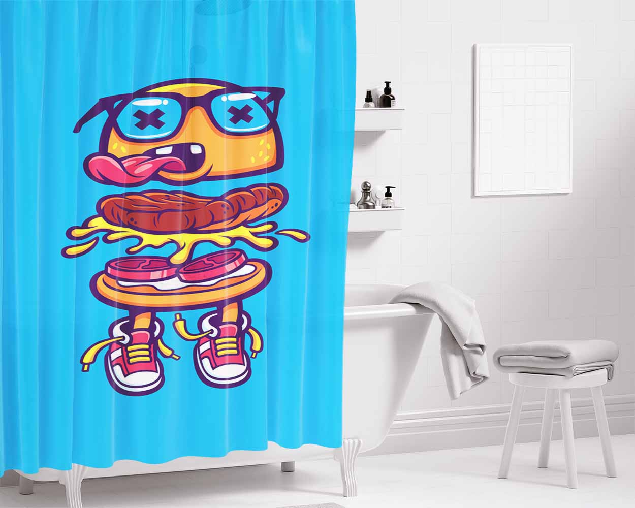Burger Bits Bathroom Shower Curtain Fabric Waterproof | 66 X 72 Inch