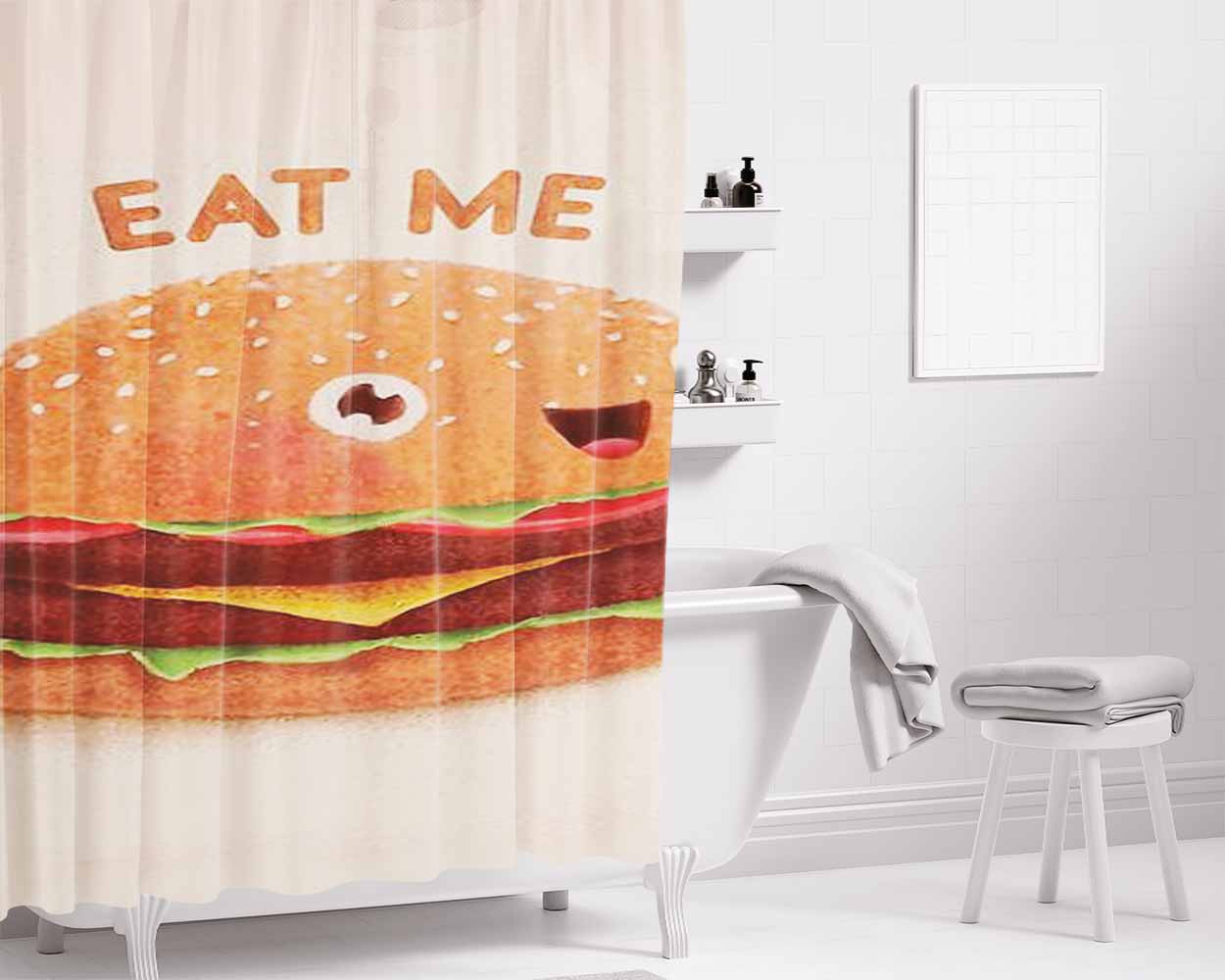 Burger Eat Me Bathroom Shower Curtain Fabric Waterproof | 66 X 72 Inch