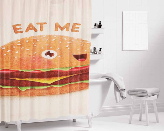 Burger Eat Me Bathroom Shower Curtain Fabric Waterproof | 66 X 72 Inch