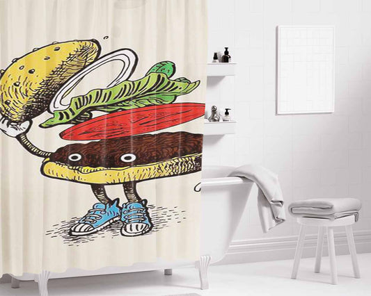 Burger Greeting Bathroom Shower Curtain Fabric Waterproof | 66 X 72 Inch