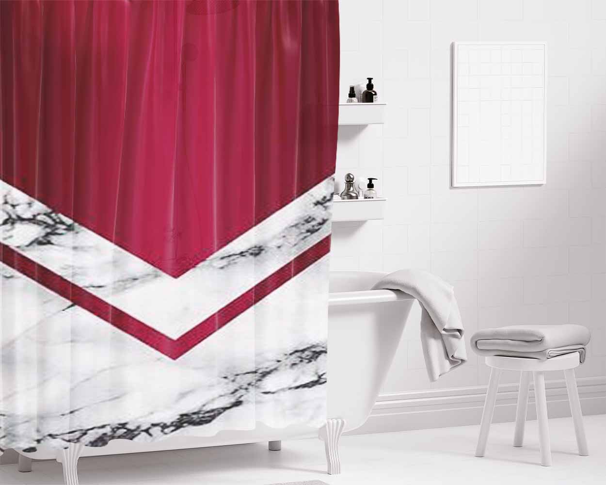 Burgundy Marble Print Bathroom Shower Curtain Fabric Waterproof | 66 X 72 Inch