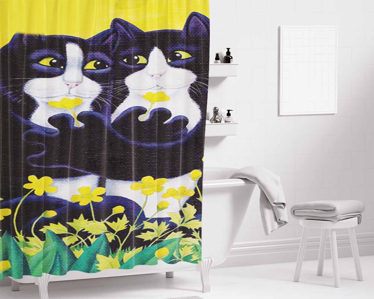 Buttercups Bathroom Shower Curtain Fabric Waterproof | 66 X 72 Inch