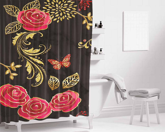 Butterfly Charly Marble Bathroom Shower Curtain Fabric Waterproof | 66 X 72 Inch