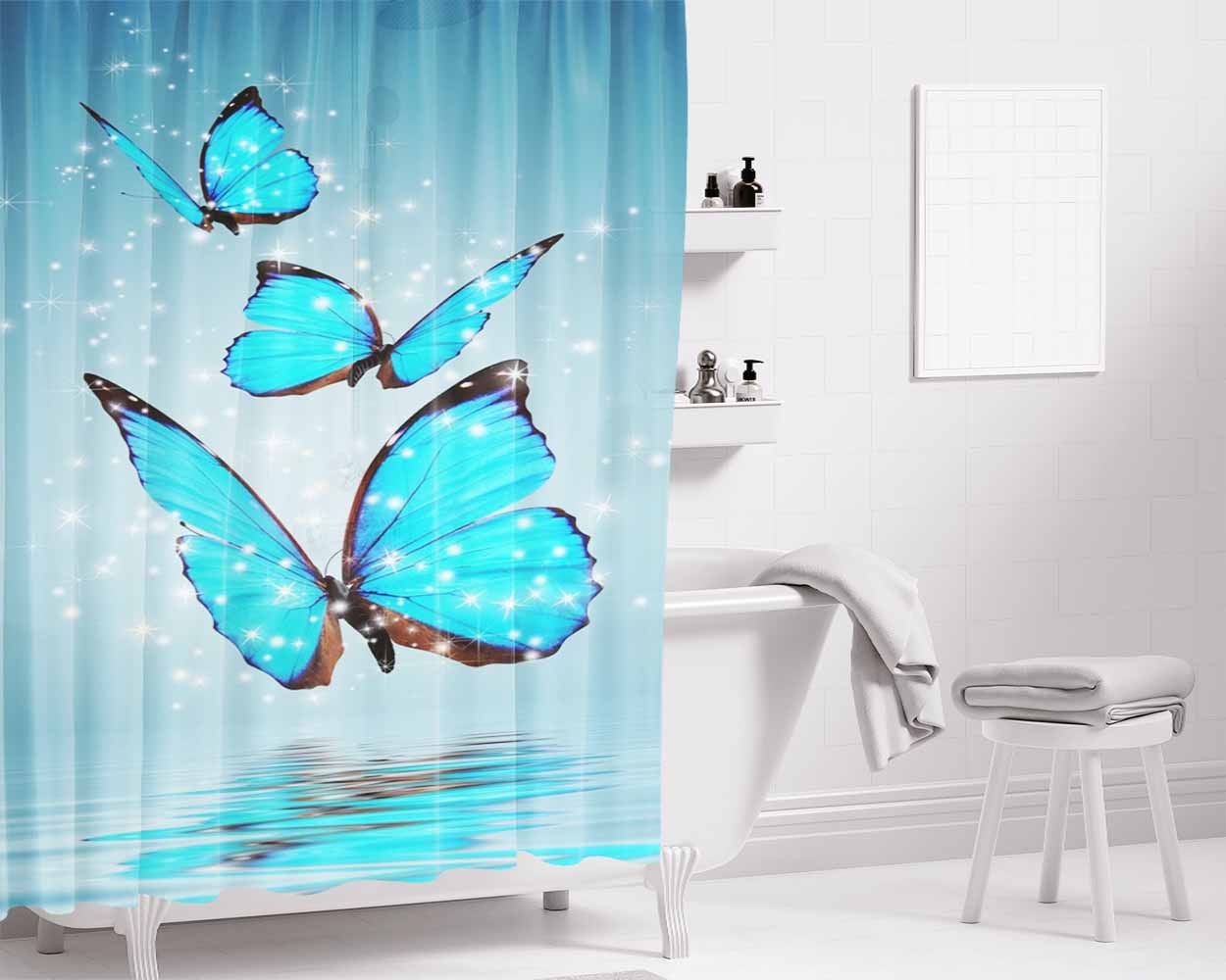 Butterfly Bathroom Shower Curtain Fabric Waterproof | 66 X 72 Inch