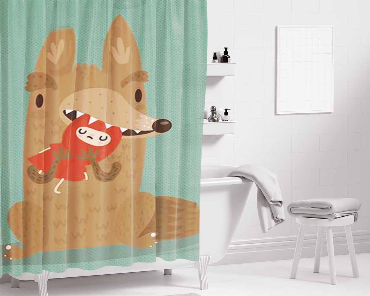 Bye Little Red Bathroom Shower Curtain Fabric Waterproof | 66 X 72 Inch