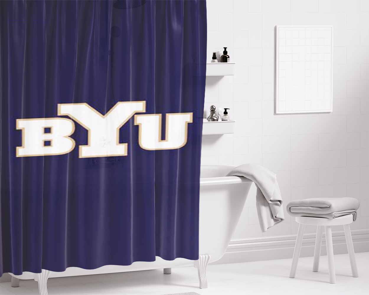 Byu Logo Blue Bathroom Shower Curtain Fabric Waterproof | 66 X 72 Inch