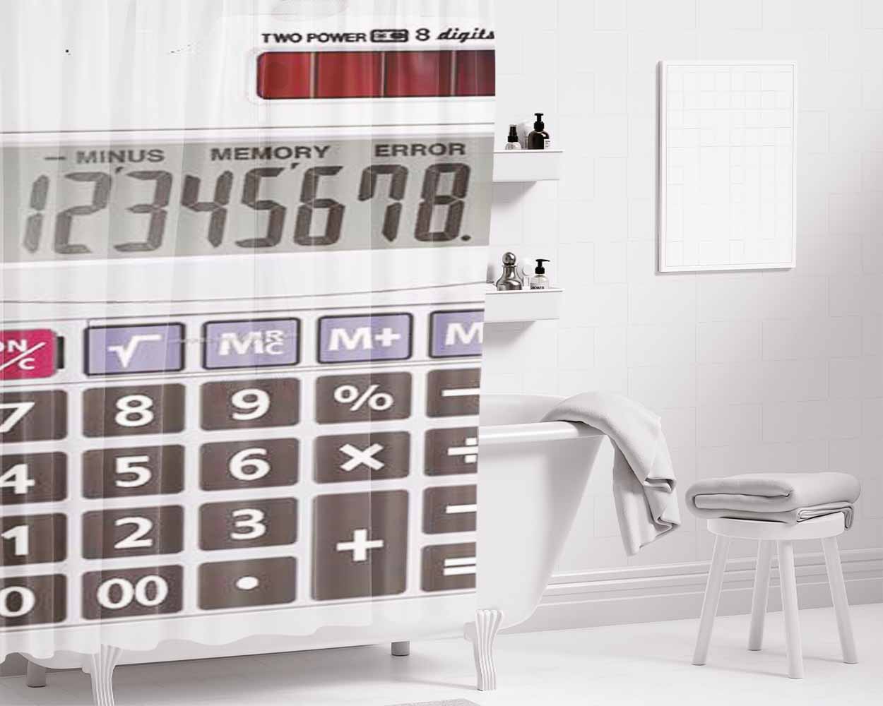 Calculator Basic Bathroom Shower Curtain Fabric Waterproof | 66 X 72 Inch