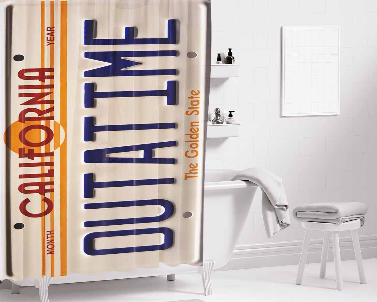 California Outatime License Plate Bathroom Shower Curtain Fabric Waterproof | 66 X 72 Inch