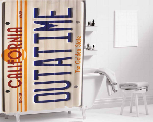 California Outatime License Plate Bathroom Shower Curtain Fabric Waterproof | 66 X 72 Inch