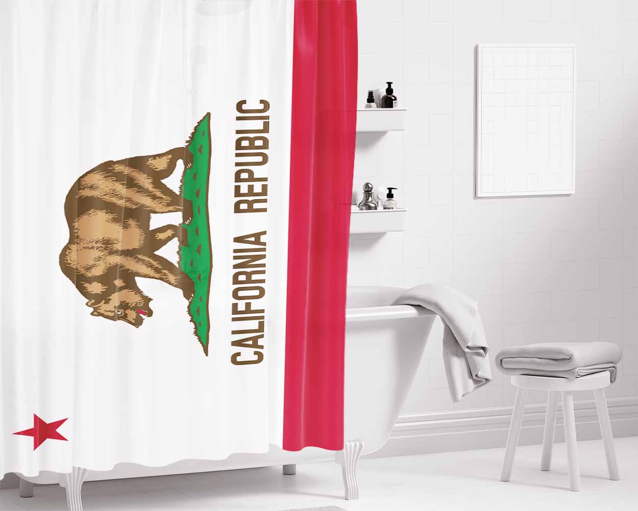 California Republic Bathroom Shower Curtain Fabric Waterproof | 66 X 72 Inch