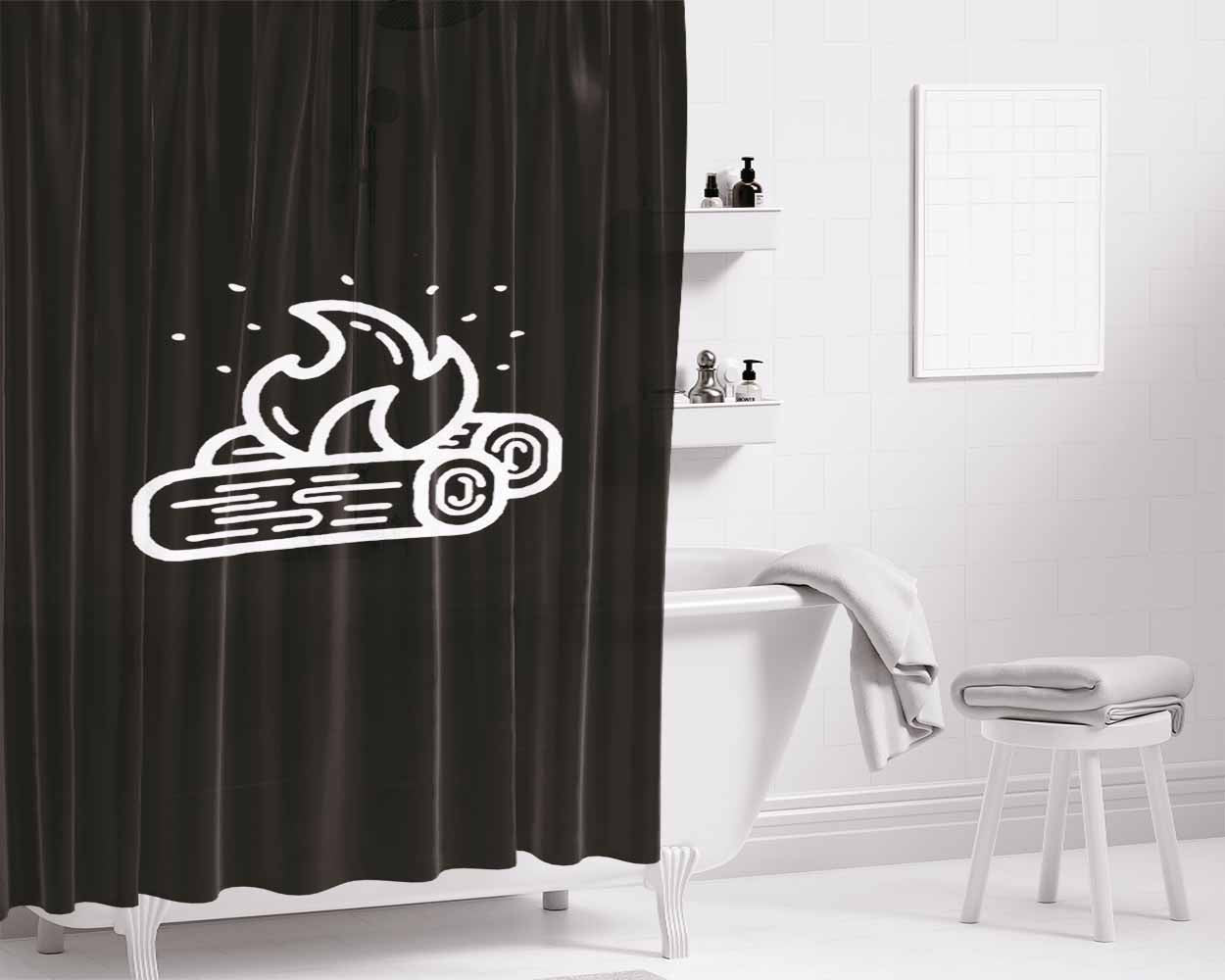 Campfire Comfy Outdoors Nature Children Camping Bathroom Shower Curtain Fabric Waterproof | 66 X 72 Inch