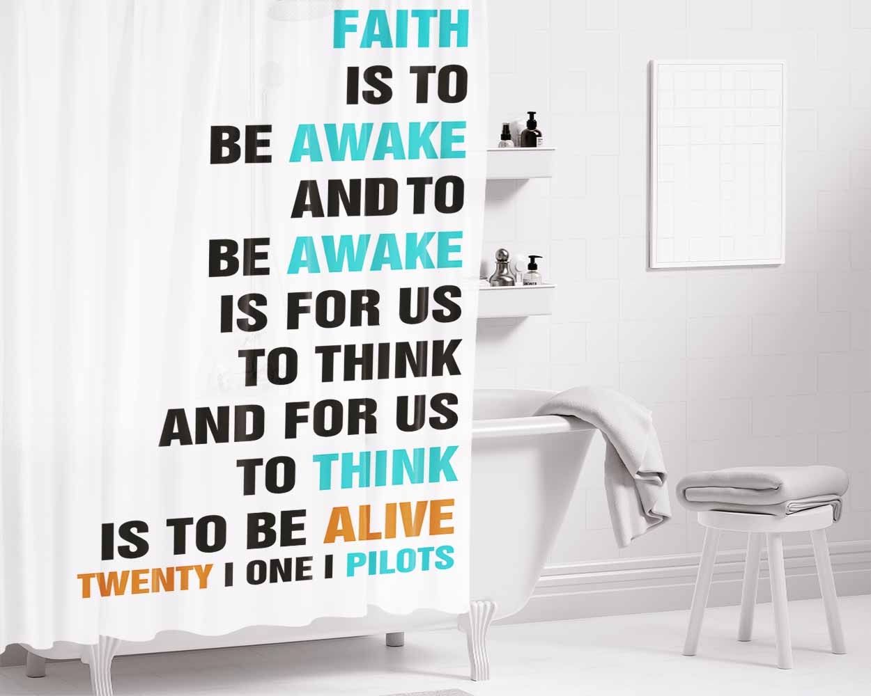 Car Radio Lyric Cover Bathroom Shower Curtain Fabric Waterproof | 66 X 72 Inch