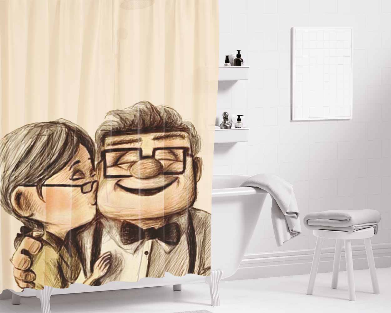 Carl And Ellie Bathroom Shower Curtain Fabric Waterproof | 66 X 72 Inch