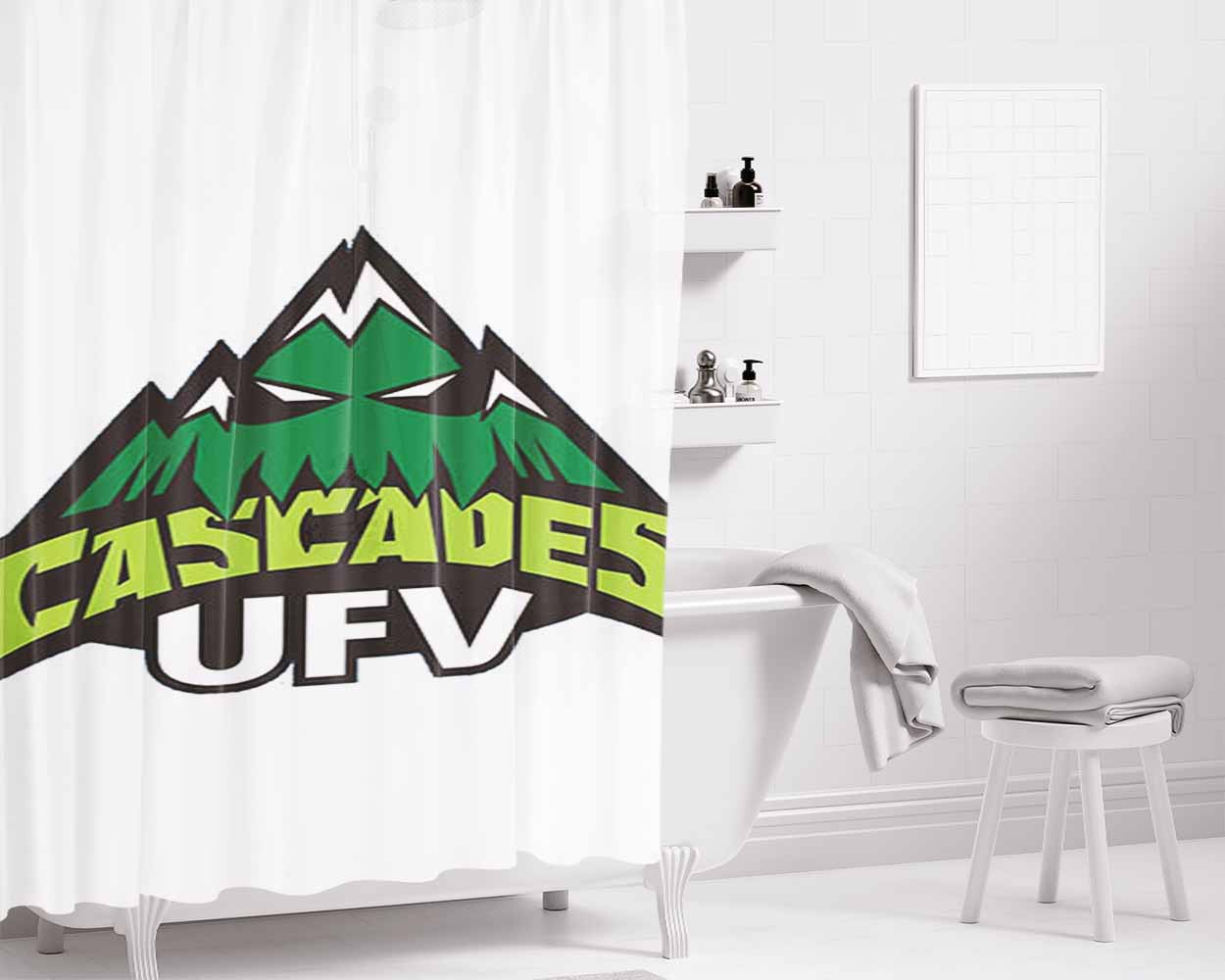 Cascades Ufv White Bathroom Shower Curtain Fabric Waterproof | 66 X 72 Inch