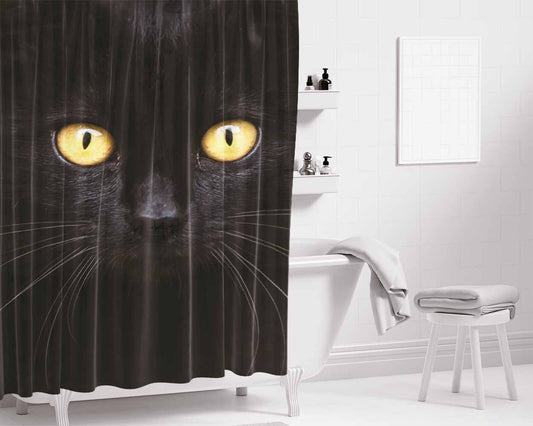 Cat Black Eyes Bathroom Shower Curtain Fabric Waterproof | 66 X 72 Inch