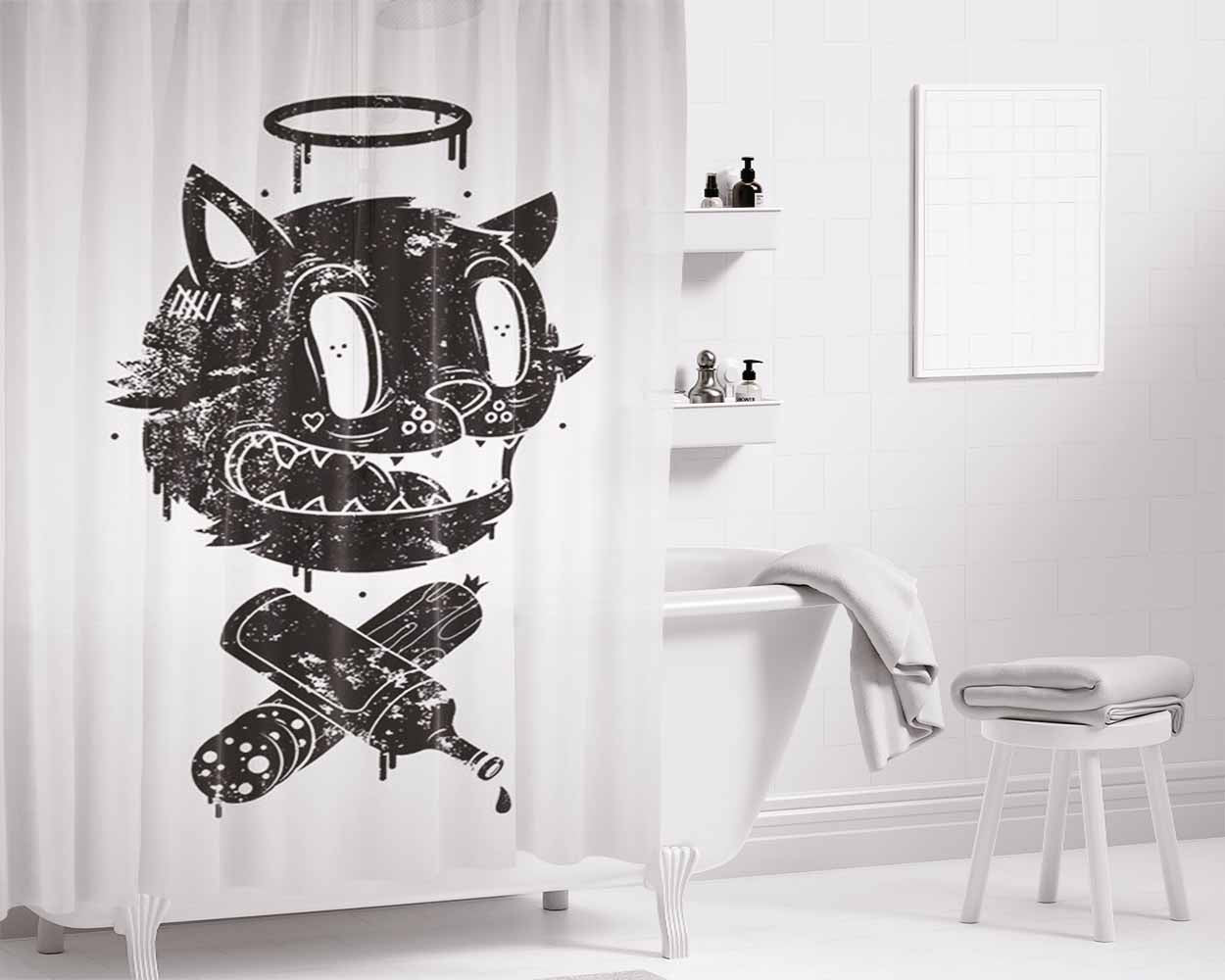 Cat Doddle Art Bathroom Shower Curtain Fabric Waterproof | 66 X 72 Inch