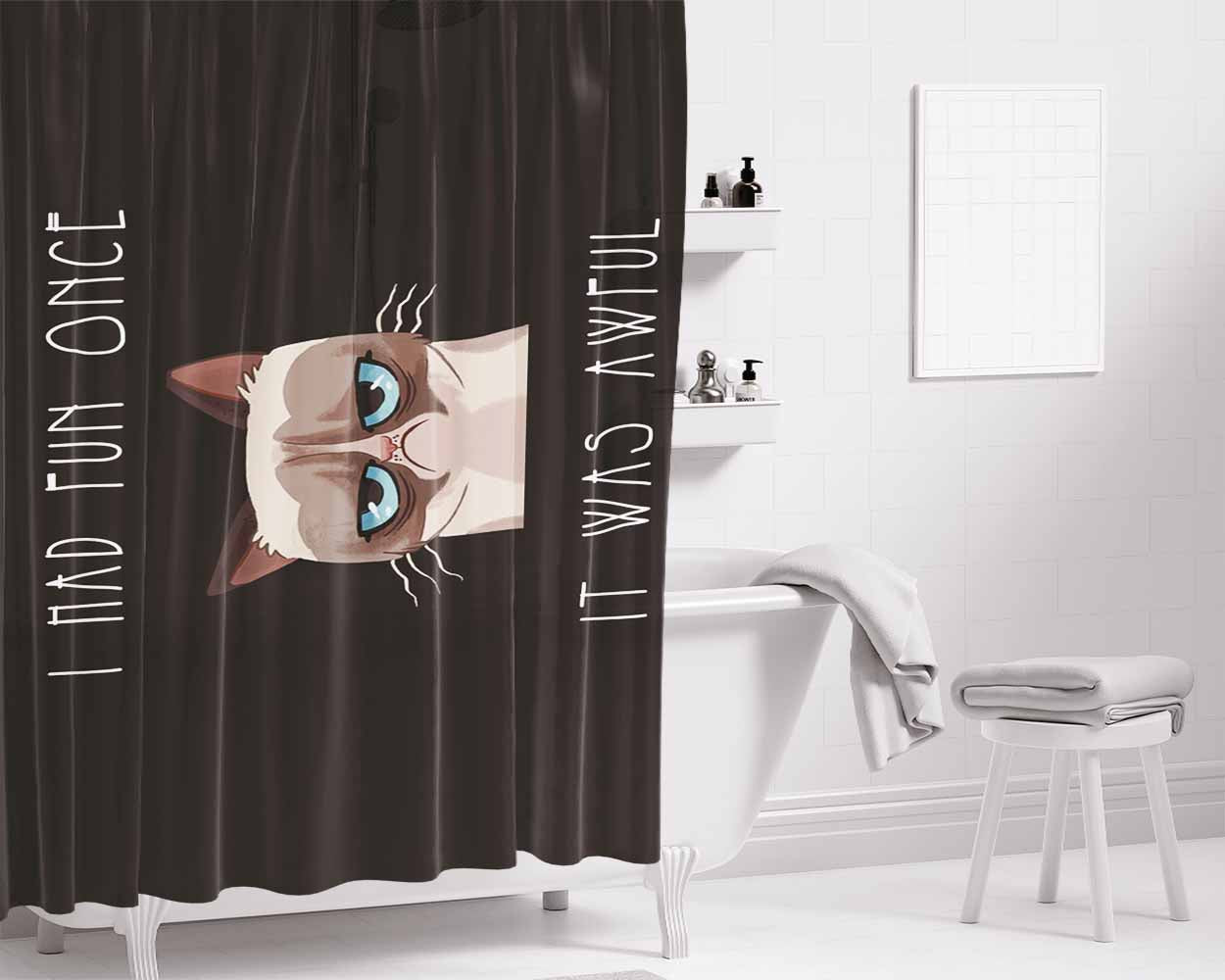 Cat I Had Fun Once Bathroom Shower Curtain Fabric Waterproof | 66 X 72 Inch