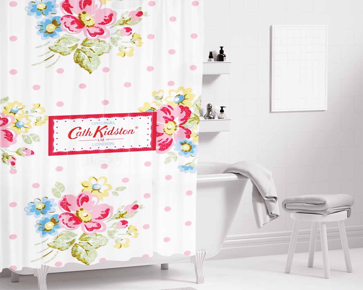Cath Kidston Flower Bathroom Shower Curtain Fabric Waterproof | 66 X 72 Inch