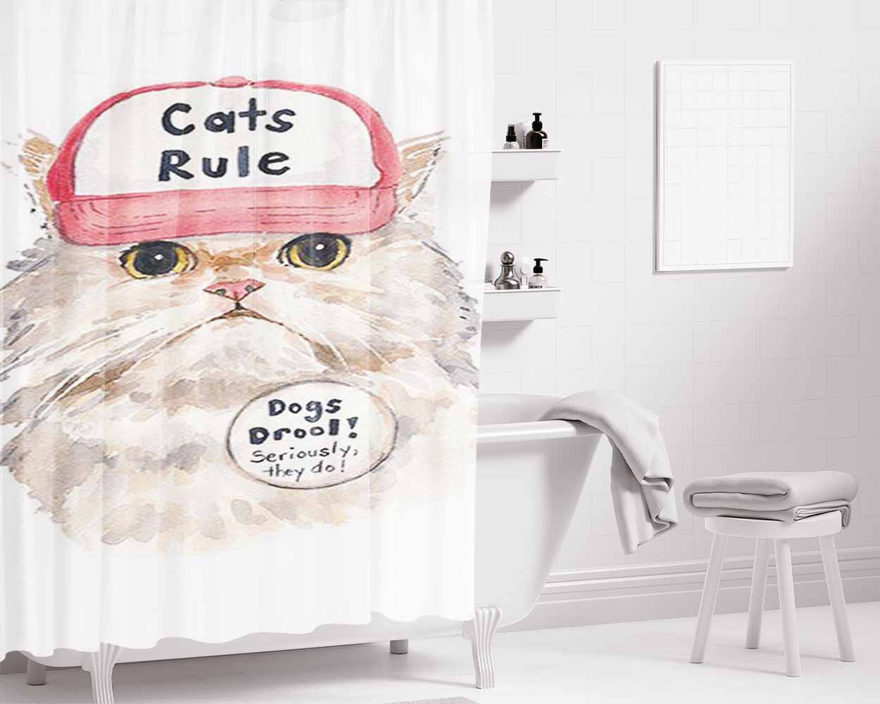 Cats Rule Bathroom Shower Curtain Fabric Waterproof | 66 X 72 Inch