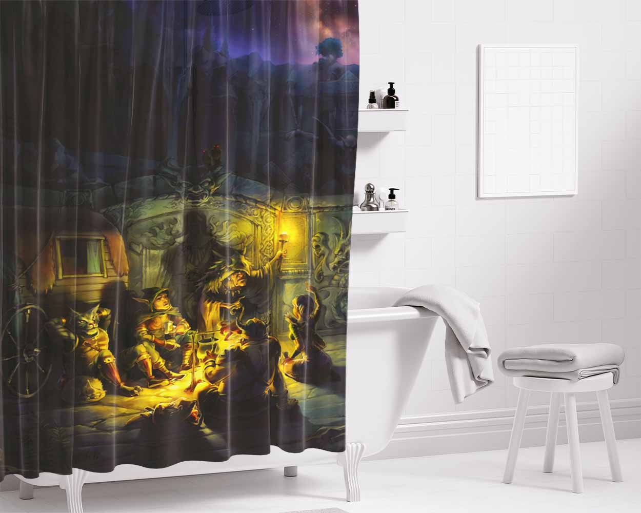 Cauldron Gharry Cat Elf Bathroom Shower Curtain Fabric Waterproof | 66 X 72 Inch