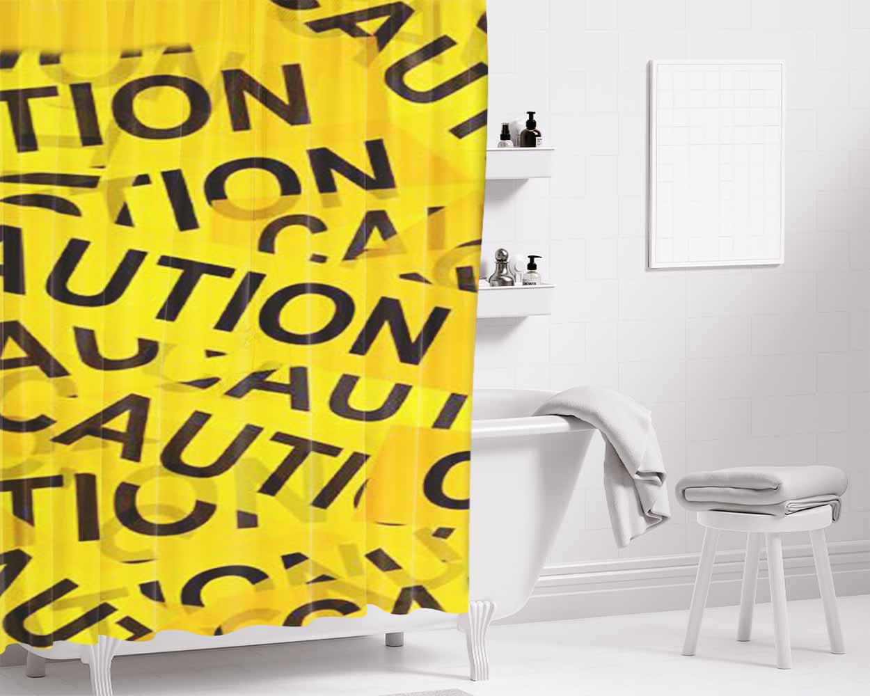 Caution Street Sign Bathroom Shower Curtain Fabric Waterproof | 66 X 72 Inch