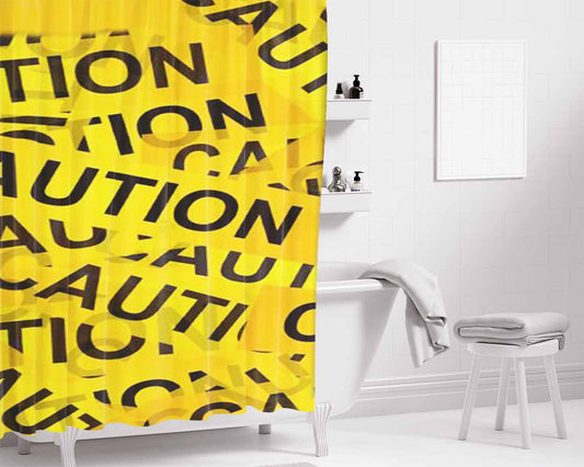 Caution Street Sign Bathroom Shower Curtain Fabric Waterproof | 66 X 72 Inch