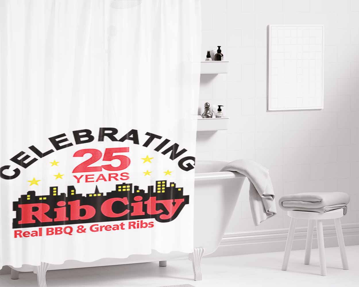 Celebrating Rib City Bathroom Shower Curtain Fabric Waterproof | 66 X 72 Inch