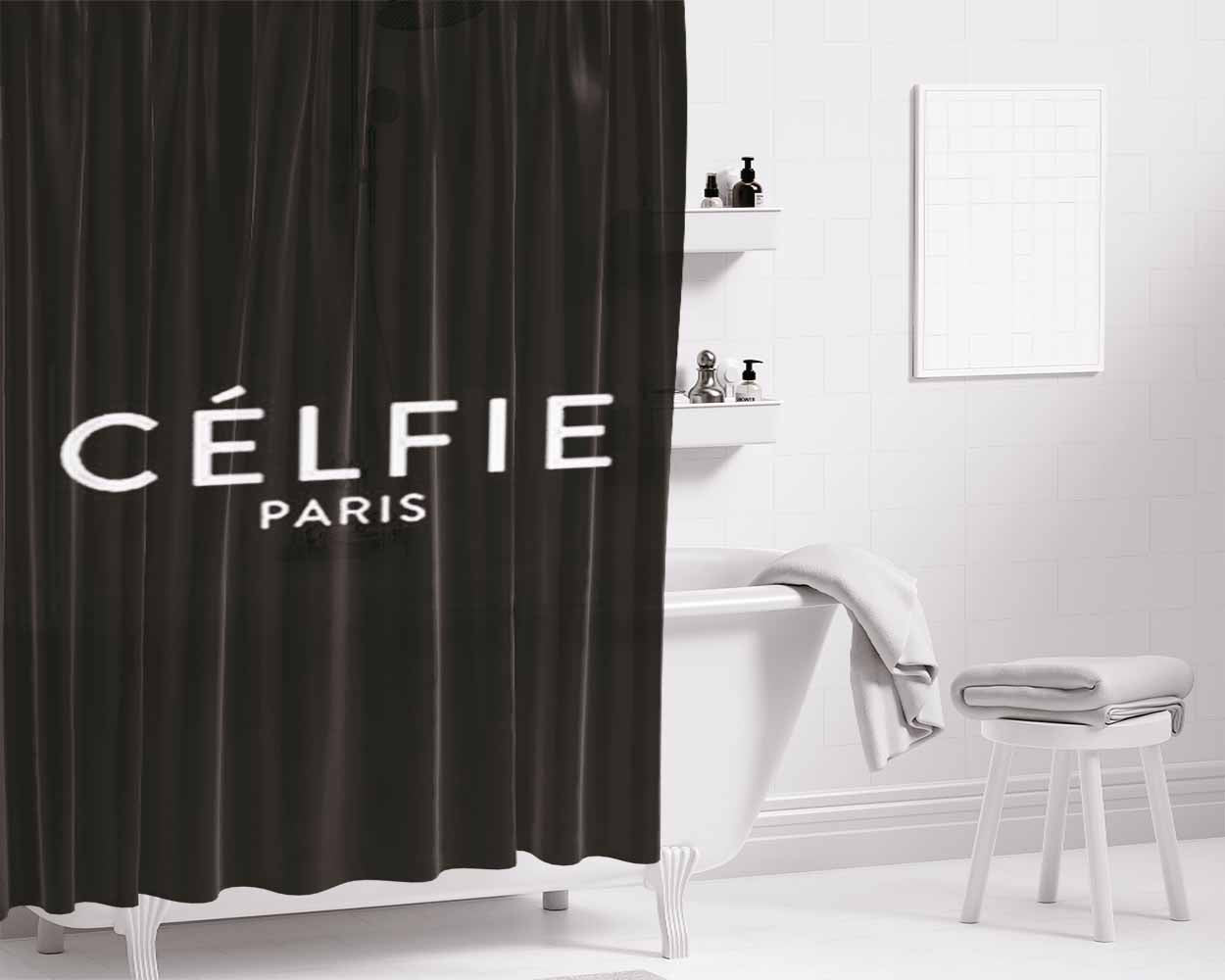 Celfie Paris Bathroom Shower Curtain Fabric Waterproof | 66 X 72 Inch