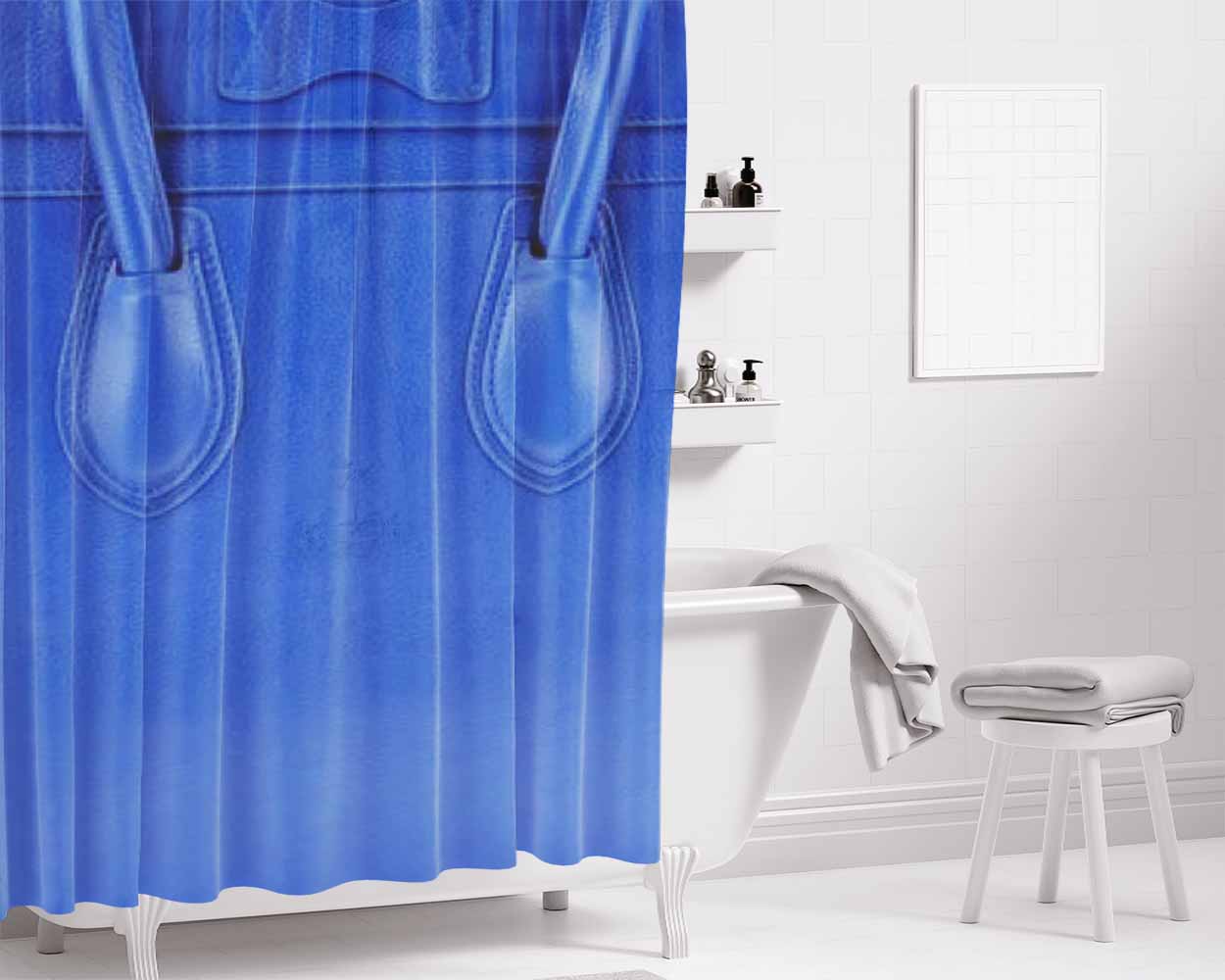 Celine Blue Design Bathroom Shower Curtain Fabric Waterproof | 66 X 72 Inch