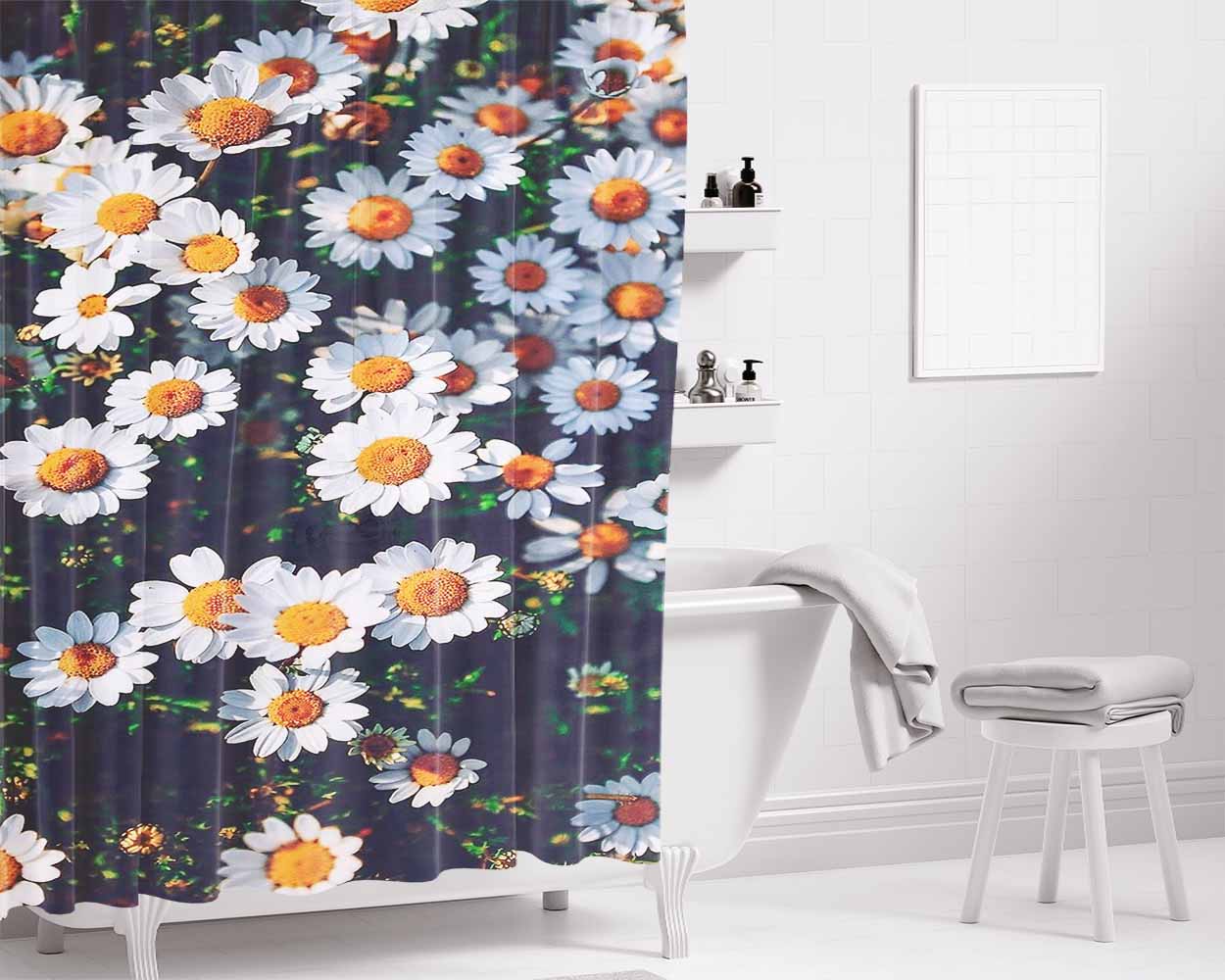Chamomile Flower Photography Bathroom Shower Curtain Fabric Waterproof | 66 X 72 Inch