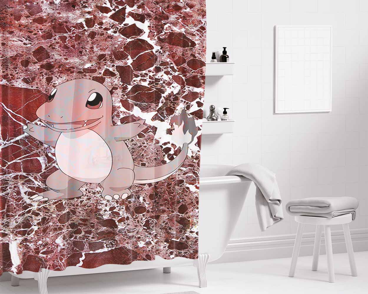 Charmander Maroon Marble X Stone Bathroom Shower Curtain Fabric Waterproof | 66 X 72 Inch