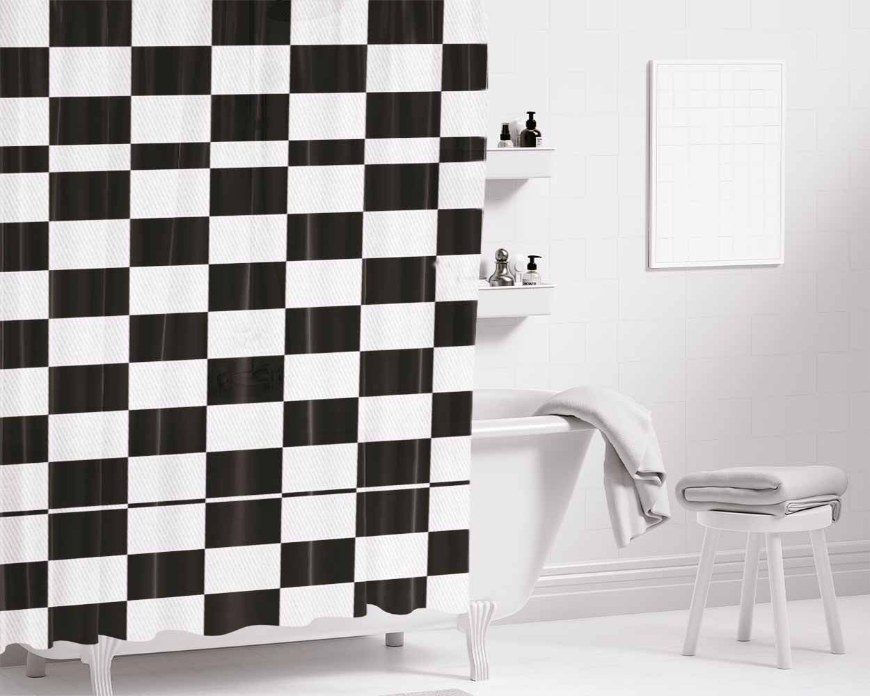 Check Plz Bathroom Shower Curtain Fabric Waterproof | 66 X 72 Inch