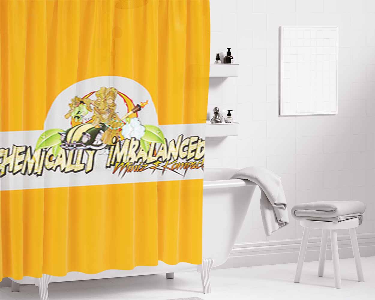 Chemically Imbalanced Miniz & Kompacts Bathroom Shower Curtain Fabric Waterproof | 66 X 72 Inch