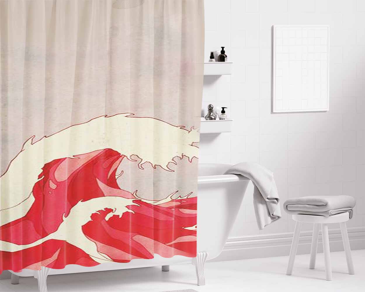 Cherry Waves Bathroom Shower Curtain Fabric Waterproof | 66 X 72 Inch