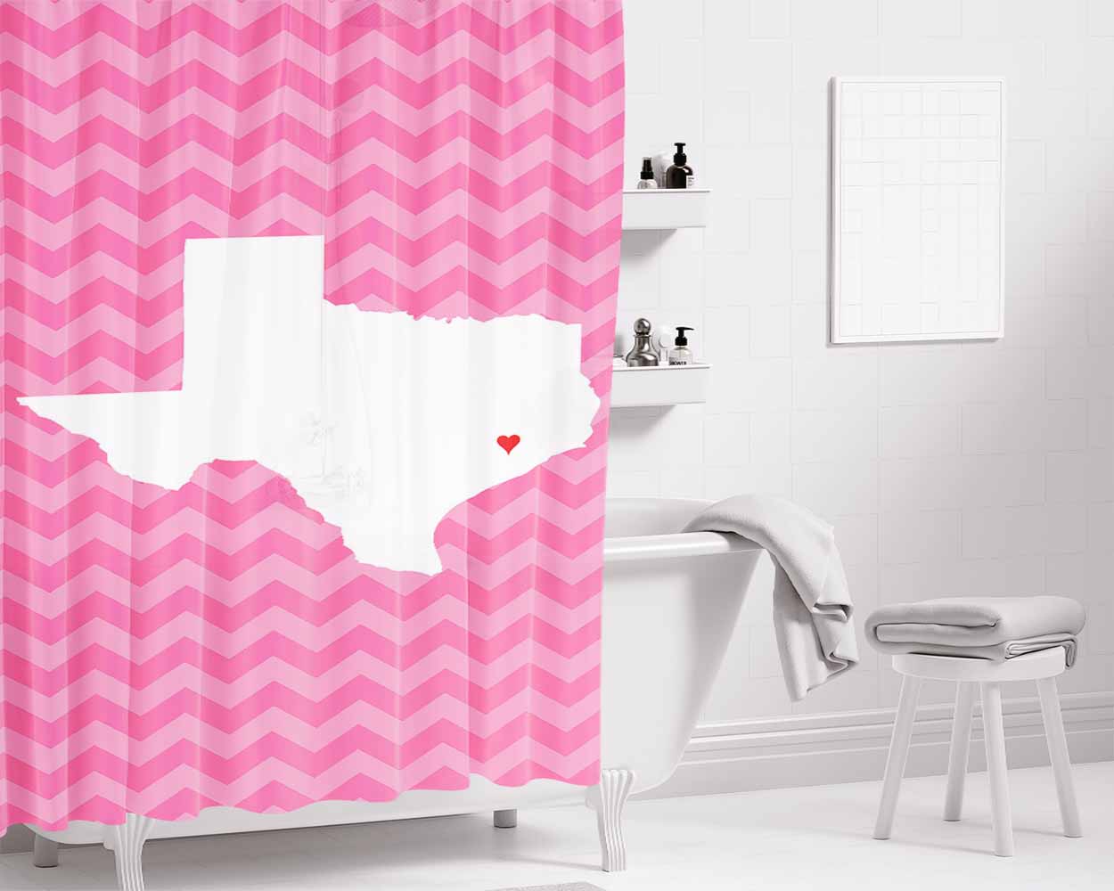 Chevron State Love Bathroom Shower Curtain Fabric Waterproof | 66 X 72 Inch