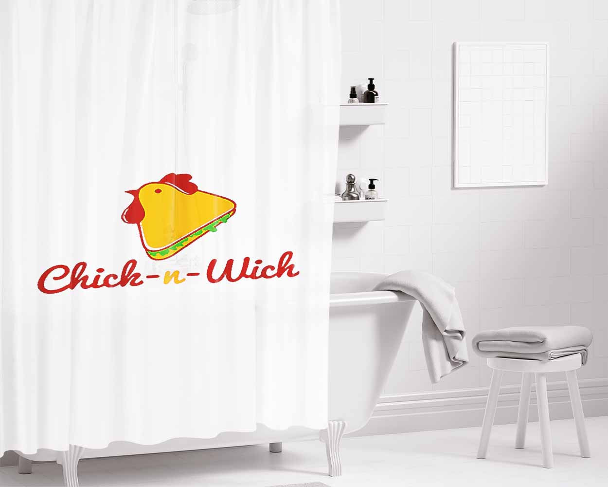 Chick And Wich Logo Bathroom Shower Curtain Fabric Waterproof | 66 X 72 Inch